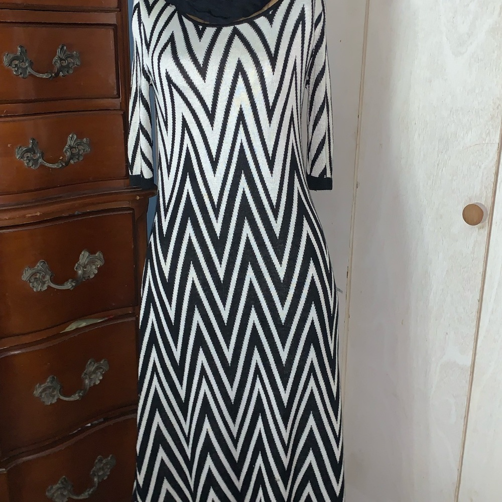 Allison Brittney Black and White Zigzag Sweater Dress
